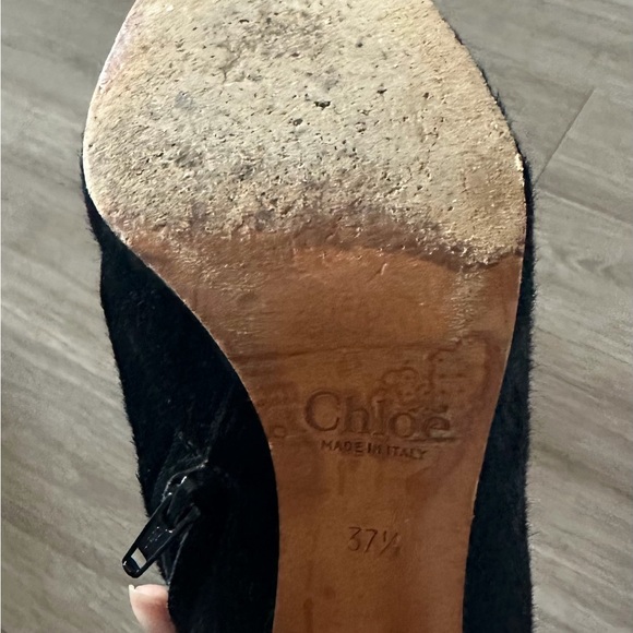 Chloe Black and Brown Peep-Toe Block Heel Ankle Boot - Picture 3 of 4